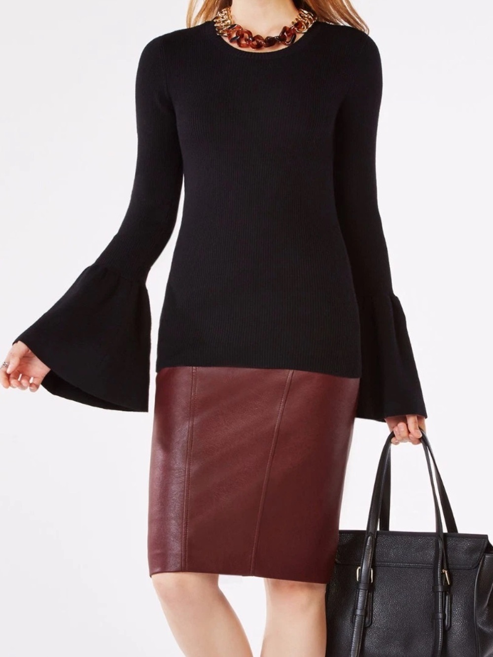 BCBGMAXAZRIA WAVERLEY FLARED-SLEEVE SWEATER TOP wool cashmere blend size small